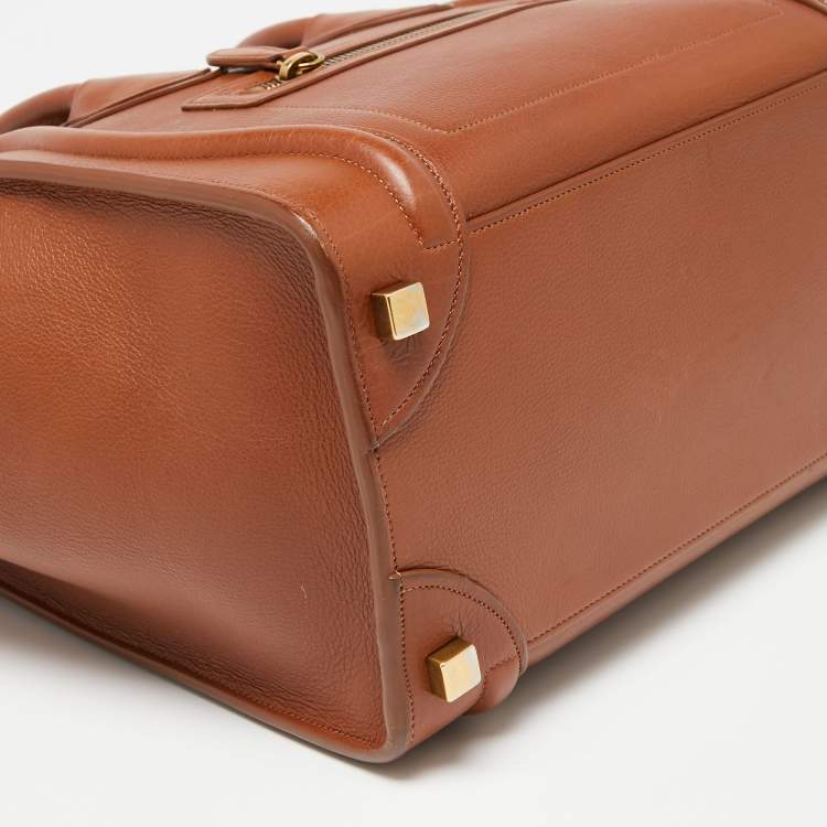 Pre Owned Celine Brown Leather Micro Luggage Tote