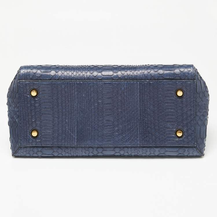 Pre Owned Celine Blue Python Medium Edge Top Handle Bag