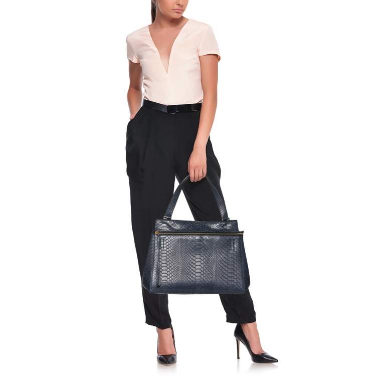 Pre Owned Celine Blue Python Medium Edge Top Handle Bag