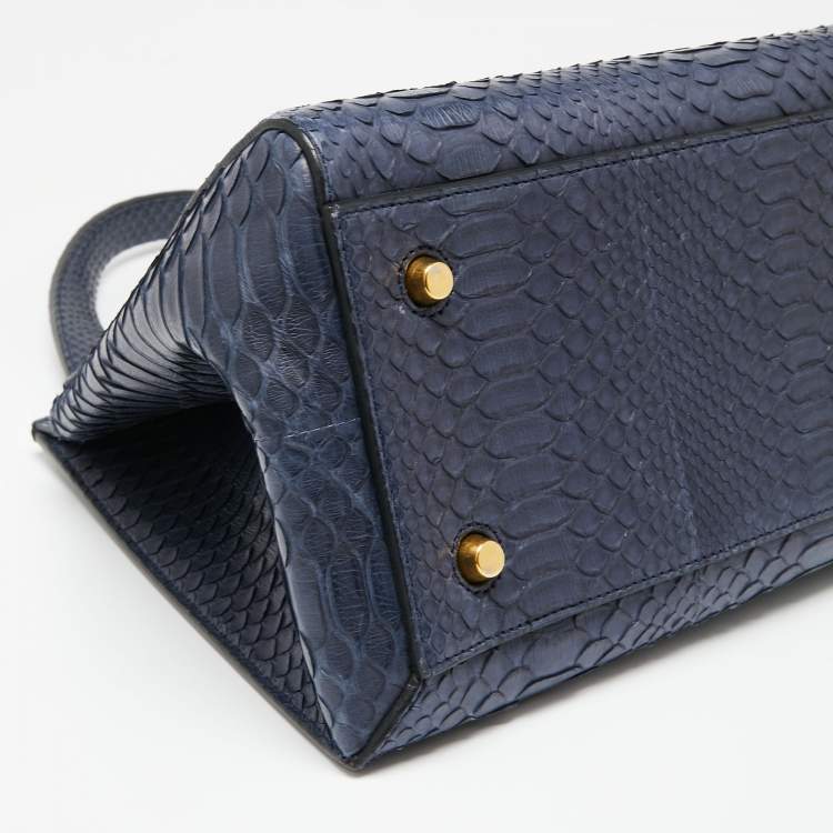Pre Owned Celine Blue Python Medium Edge Top Handle Bag