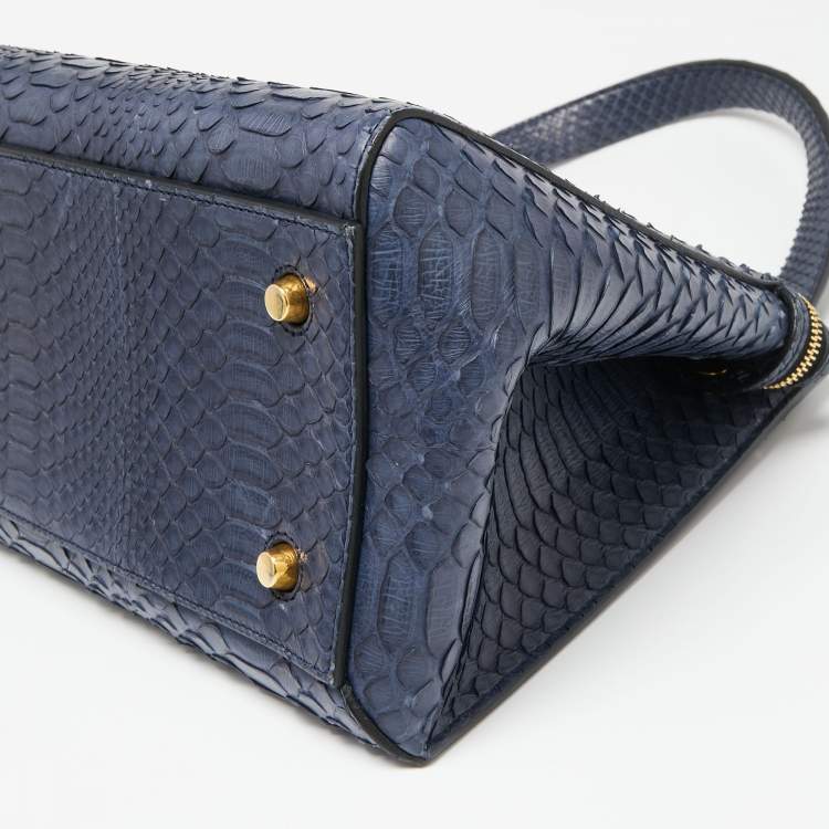 Pre Owned Celine Blue Python Medium Edge Top Handle Bag