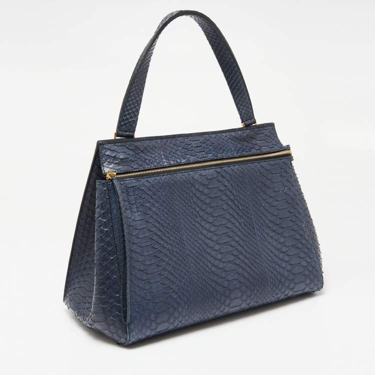 Pre Owned Celine Blue Python Medium Edge Top Handle Bag