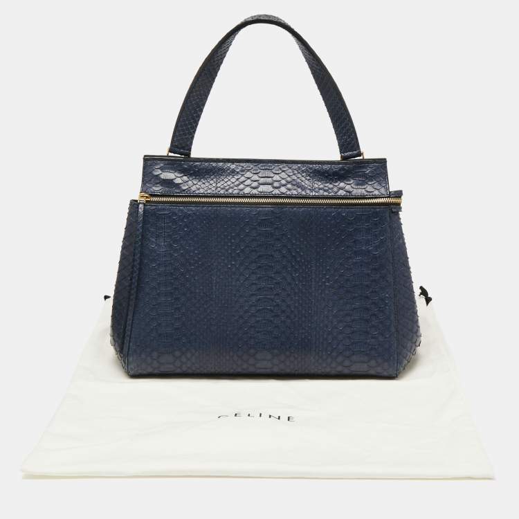 Pre Owned Celine Blue Python Medium Edge Top Handle Bag