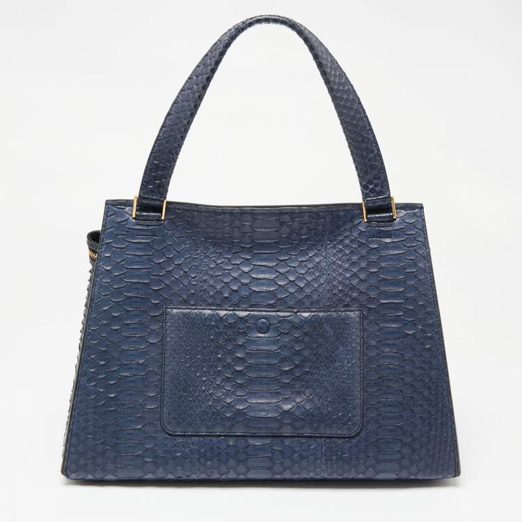 Pre Owned Celine Blue Python Medium Edge Top Handle Bag