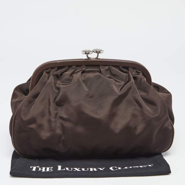 Pre Owned Celine Brown Fabric Kiss Lock Frame Clutch