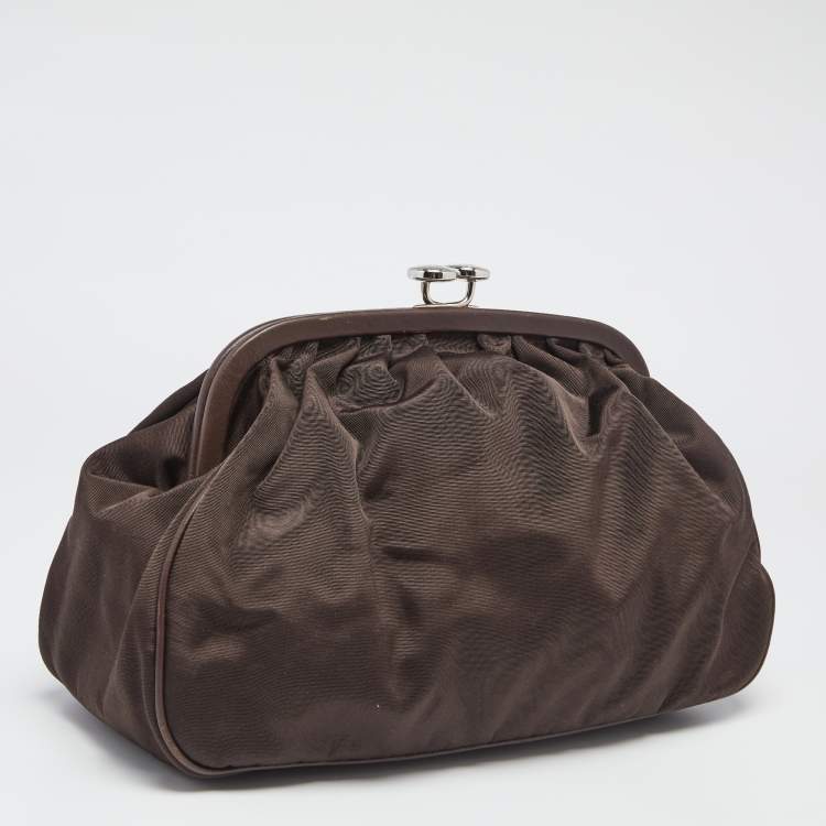 Pre Owned Celine Brown Fabric Kiss Lock Frame Clutch