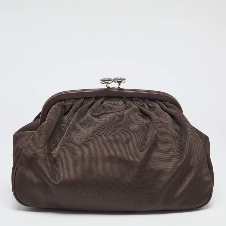 Pre Owned Celine Brown Fabric Kiss Lock Frame Clutch