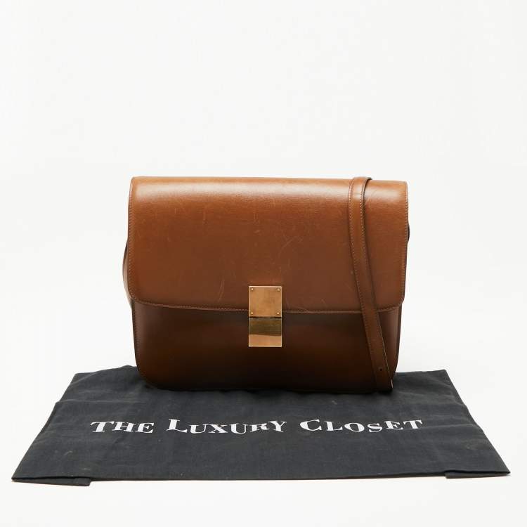 Pre Owned Celine Brown Leather Large Classic Box Shoulder Bag