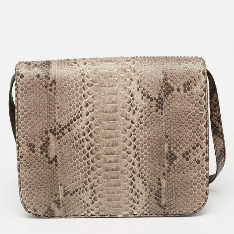 Pre Owned Celine Beige Python Medium Classic Box Shoulder Bag