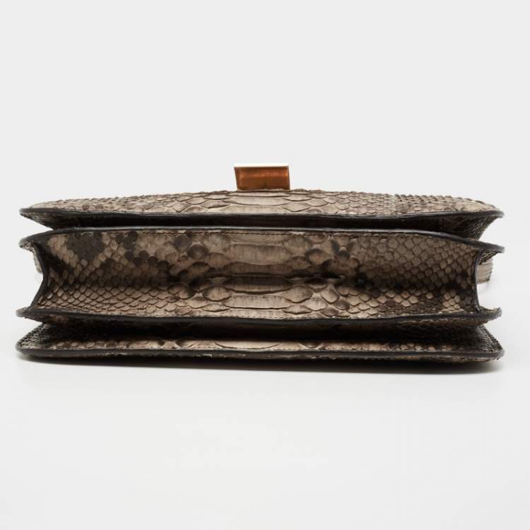 Pre Owned Celine Beige Python Medium Classic Box Shoulder Bag