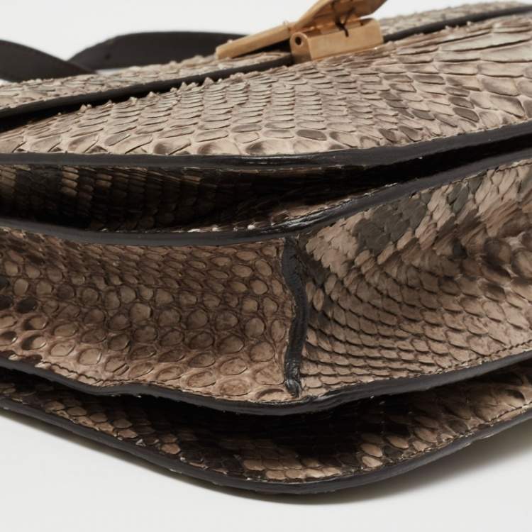 Pre Owned Celine Beige Python Medium Classic Box Shoulder Bag