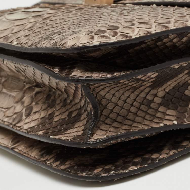 Pre Owned Celine Beige Python Medium Classic Box Shoulder Bag