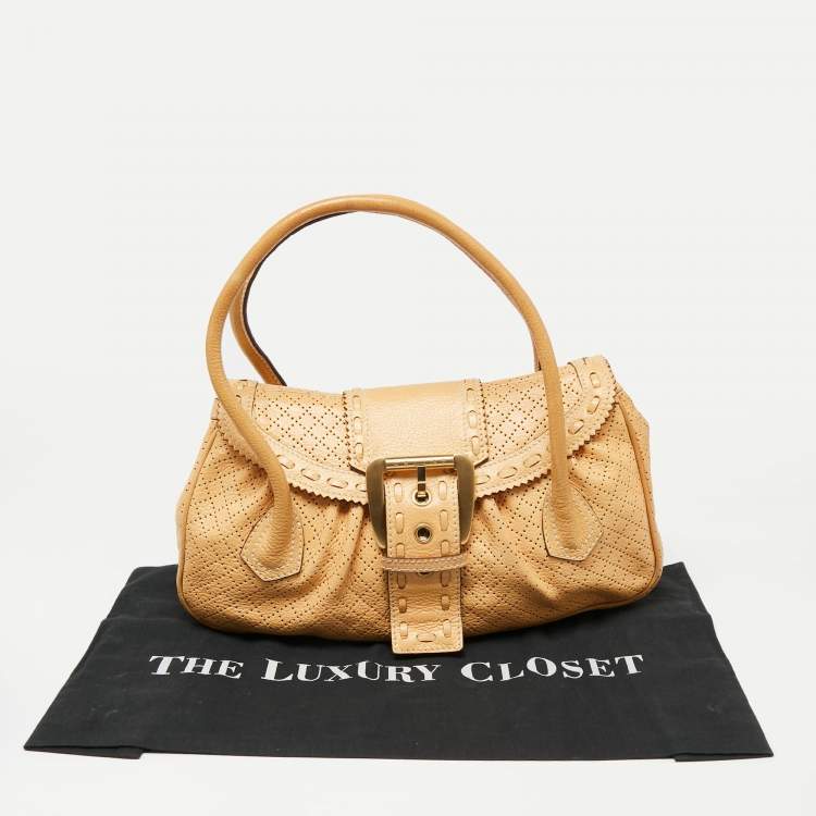 Pre Owned Celine Beige Leather Vintage Eyelet Satchel 