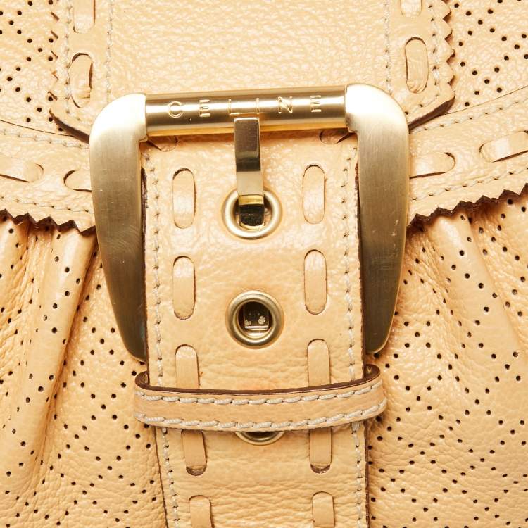Pre Owned Celine Beige Leather Vintage Eyelet Satchel 