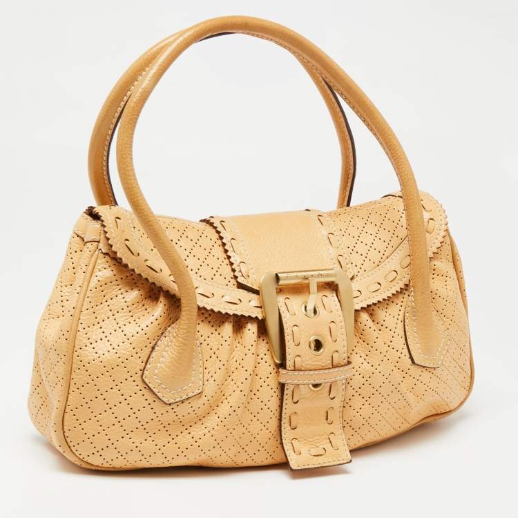 Pre Owned Celine Beige Leather Vintage Eyelet Satchel 