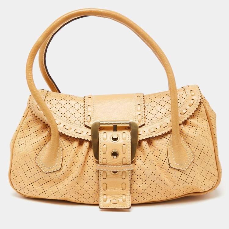 Pre Owned Celine Beige Leather Vintage Eyelet Satchel 