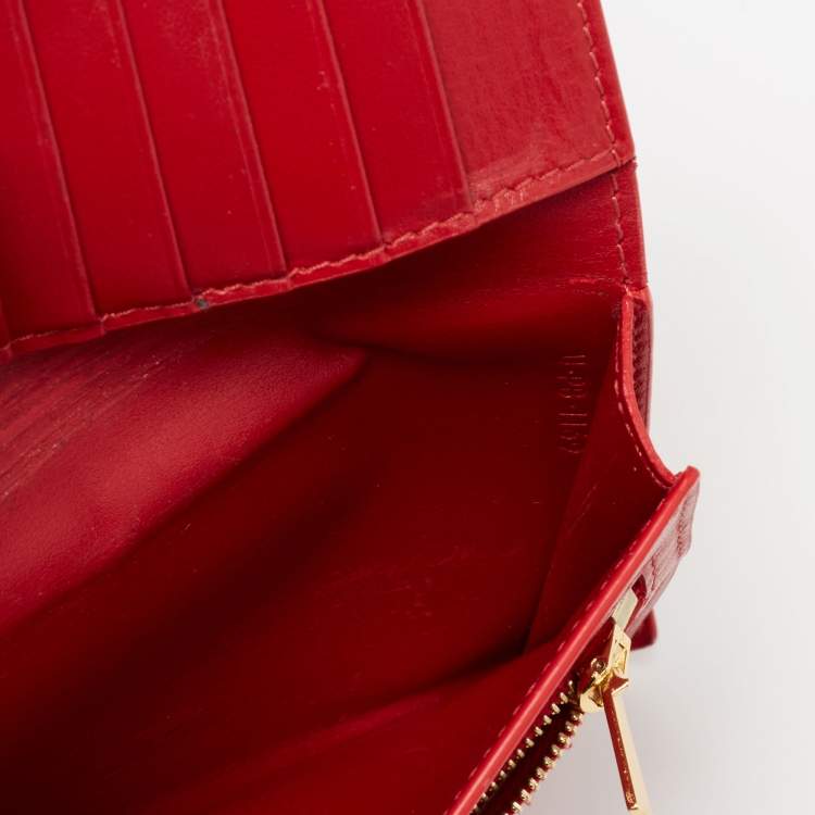 Pre Owned Celine Red/Black Grained Leather Multifunction Strap Wallet