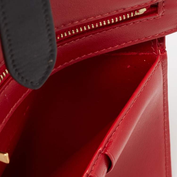 Pre Owned Celine Red/Black Grained Leather Multifunction Strap Wallet