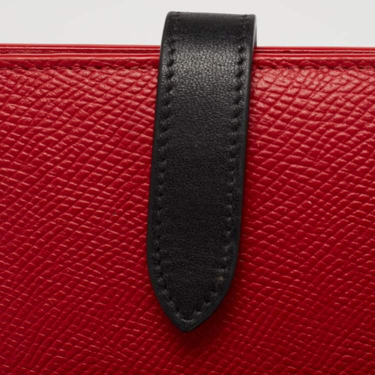 Pre Owned Celine Red/Black Grained Leather Multifunction Strap Wallet