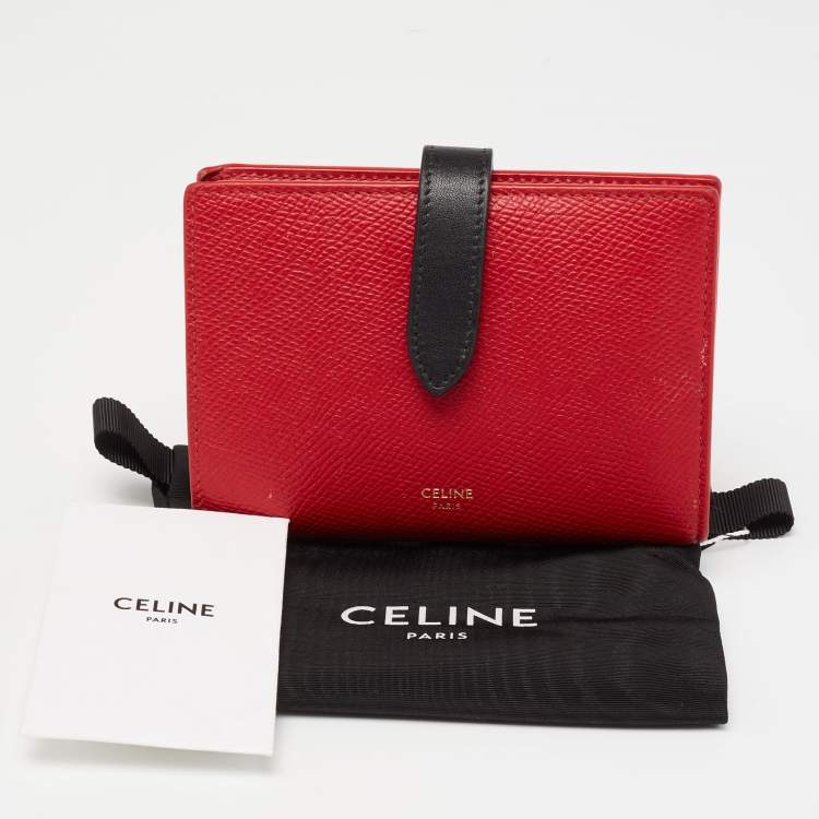 Pre Owned Celine Red/Black Grained Leather Multifunction Strap Wallet