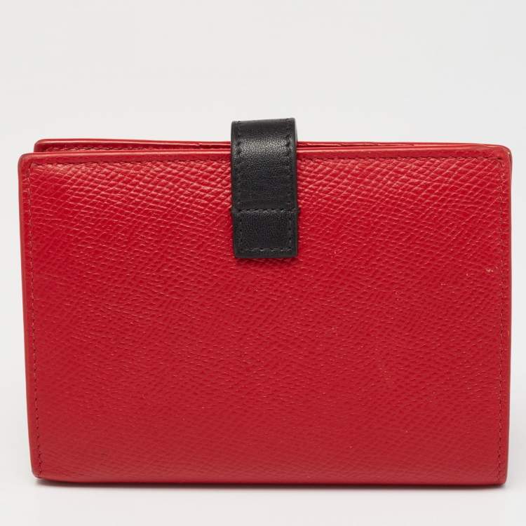 Pre Owned Celine Red/Black Grained Leather Multifunction Strap Wallet