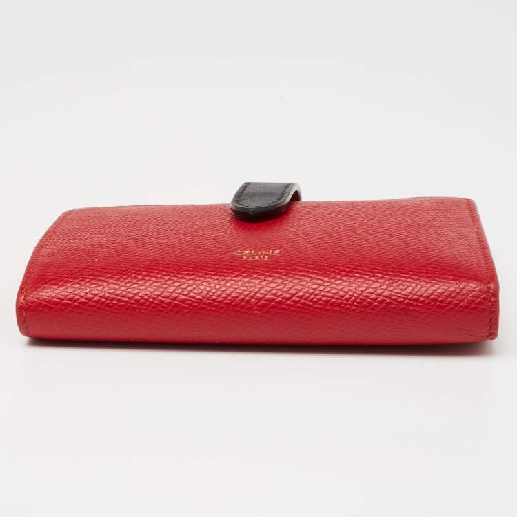 Pre Owned Celine Red/Black Grained Leather Multifunction Strap Wallet
