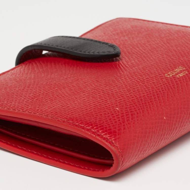 Pre Owned Celine Red/Black Grained Leather Multifunction Strap Wallet