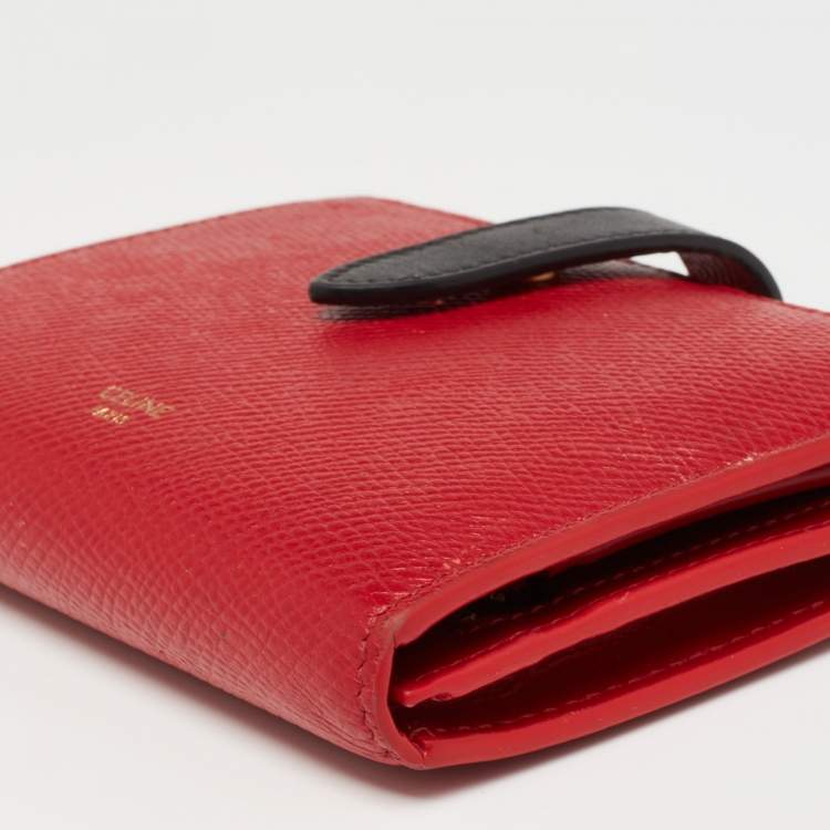 Pre Owned Celine Red/Black Grained Leather Multifunction Strap Wallet