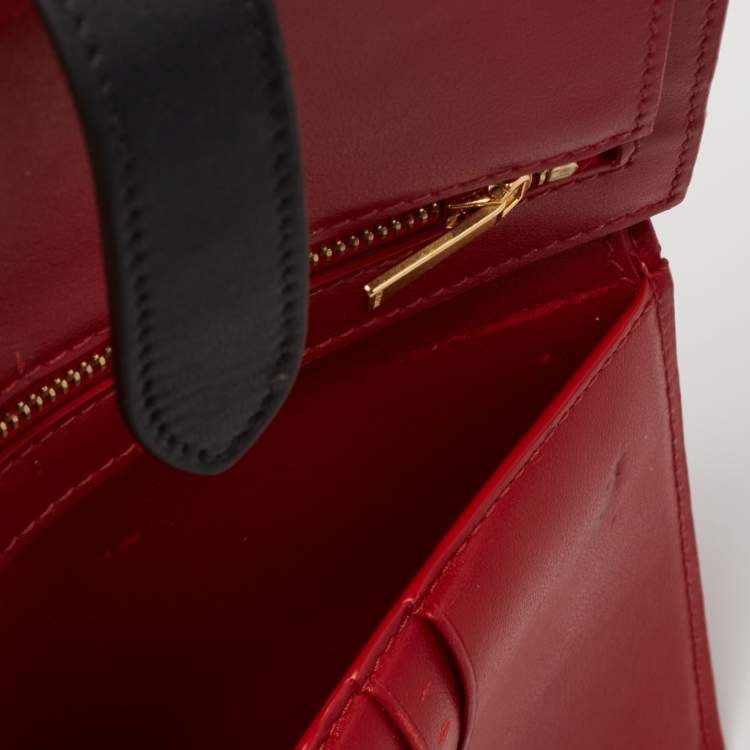 Pre Owned Celine Red/Black Grained Leather Multifunction Strap Wallet