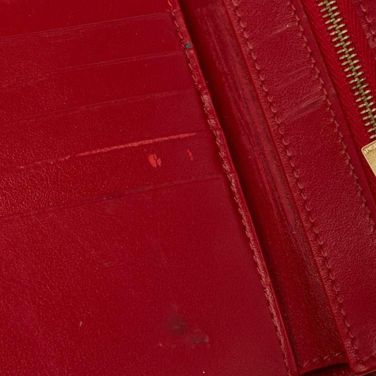Pre Owned Celine Red/Black Grained Leather Multifunction Strap Wallet