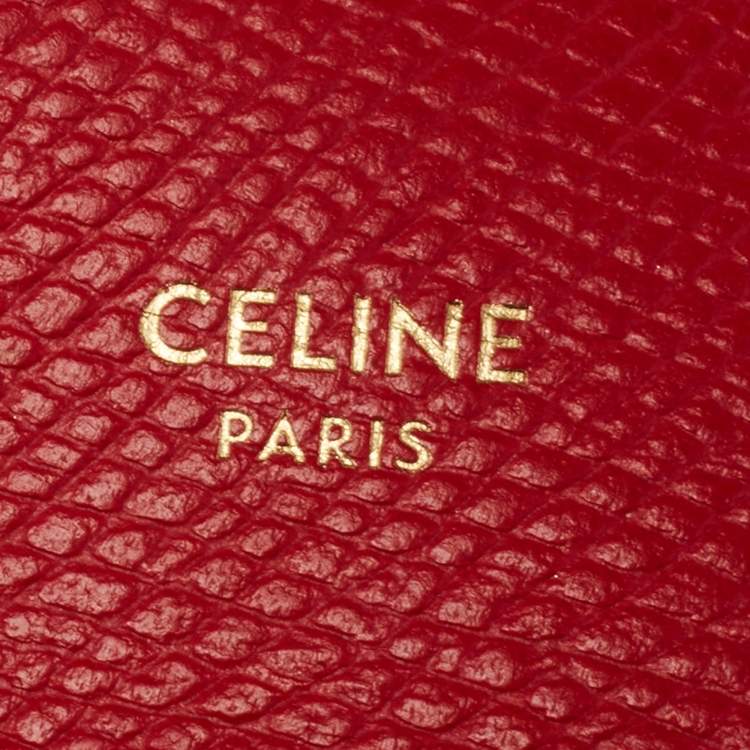 Pre Owned Celine Red/Black Grained Leather Multifunction Strap Wallet