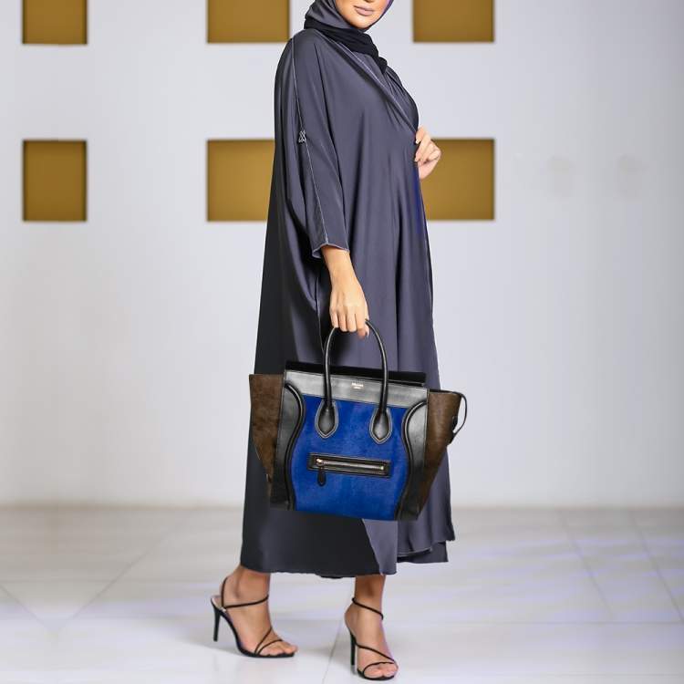 Pre Owned Celine Tricolor Calfhair and Leather Mini Luggage Tote