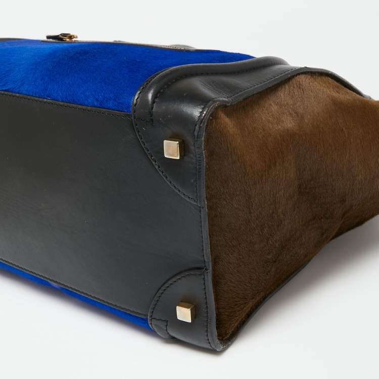Pre Owned Celine Tricolor Calfhair and Leather Mini Luggage Tote