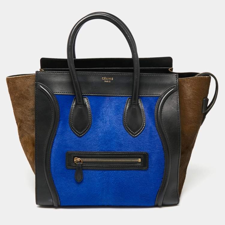 Pre Owned Celine Tricolor Calfhair and Leather Mini Luggage Tote