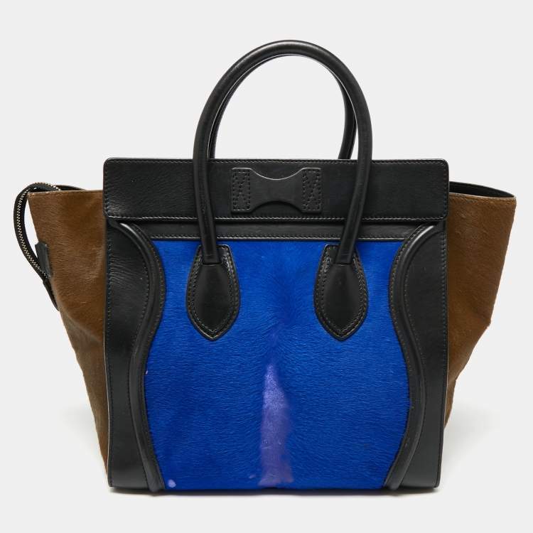 Pre Owned Celine Tricolor Calfhair and Leather Mini Luggage Tote