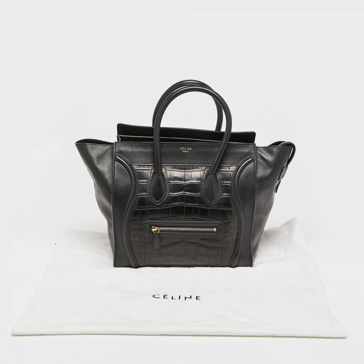 Pre Owned Celine Black Croc Mini Luggage Tote