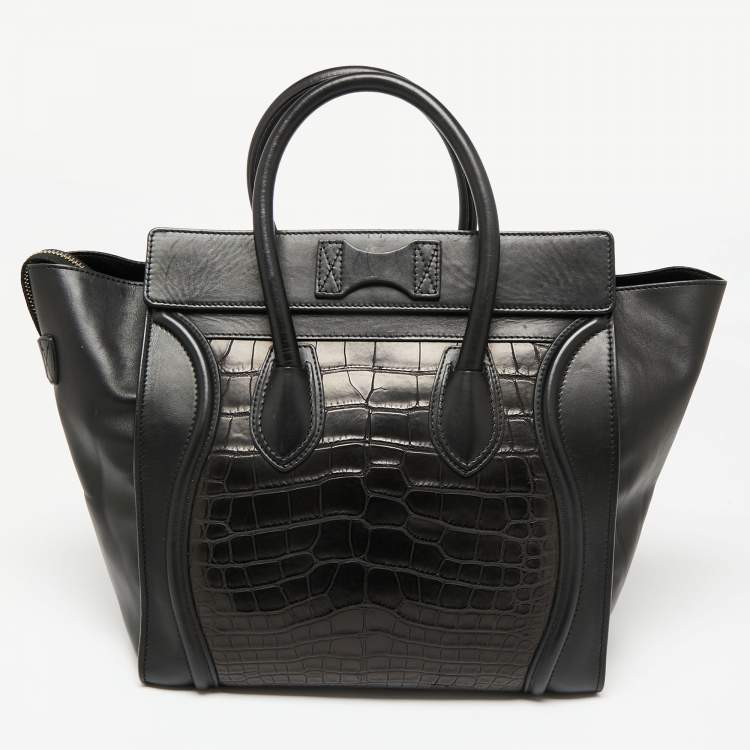 Pre Owned Celine Black Croc Mini Luggage Tote
