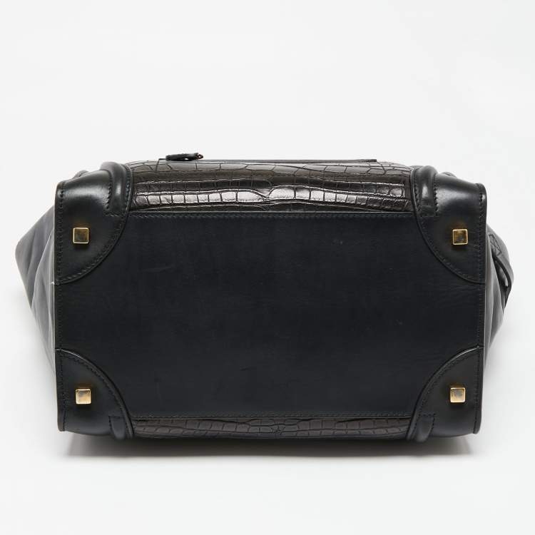 Pre Owned Celine Black Croc Mini Luggage Tote