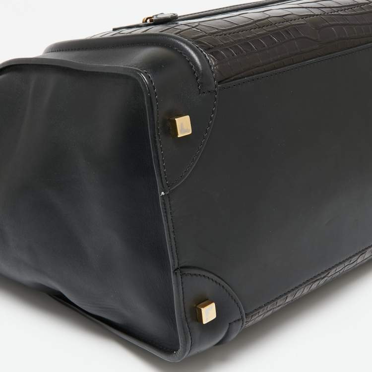 Pre Owned Celine Black Croc Mini Luggage Tote