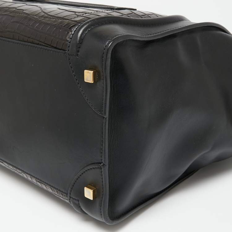 Pre Owned Celine Black Croc Mini Luggage Tote