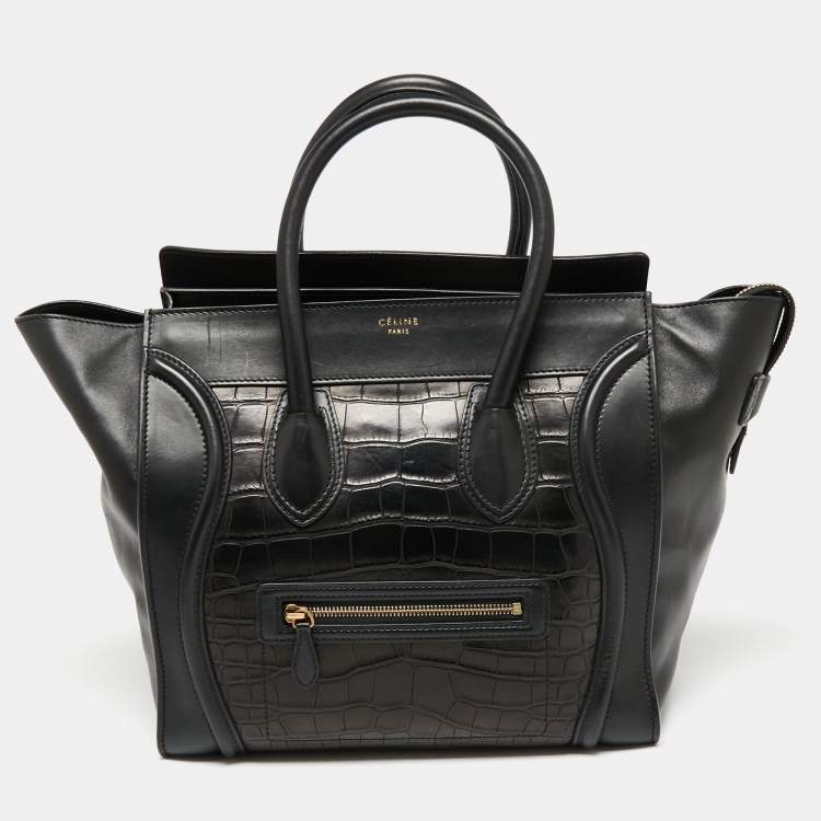 Pre Owned Celine Black Croc Mini Luggage Tote