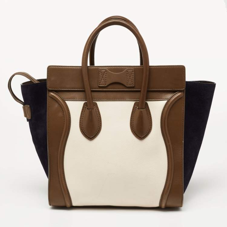Pre Owned Celine Tri Color Leather and Suede Mini Luggage Tote