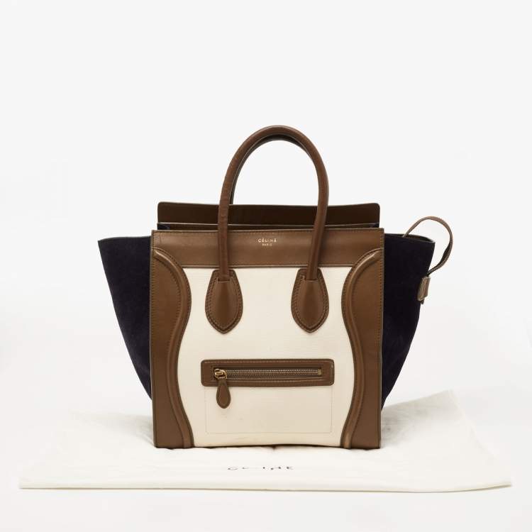 Pre Owned Celine Tri Color Leather and Suede Mini Luggage Tote