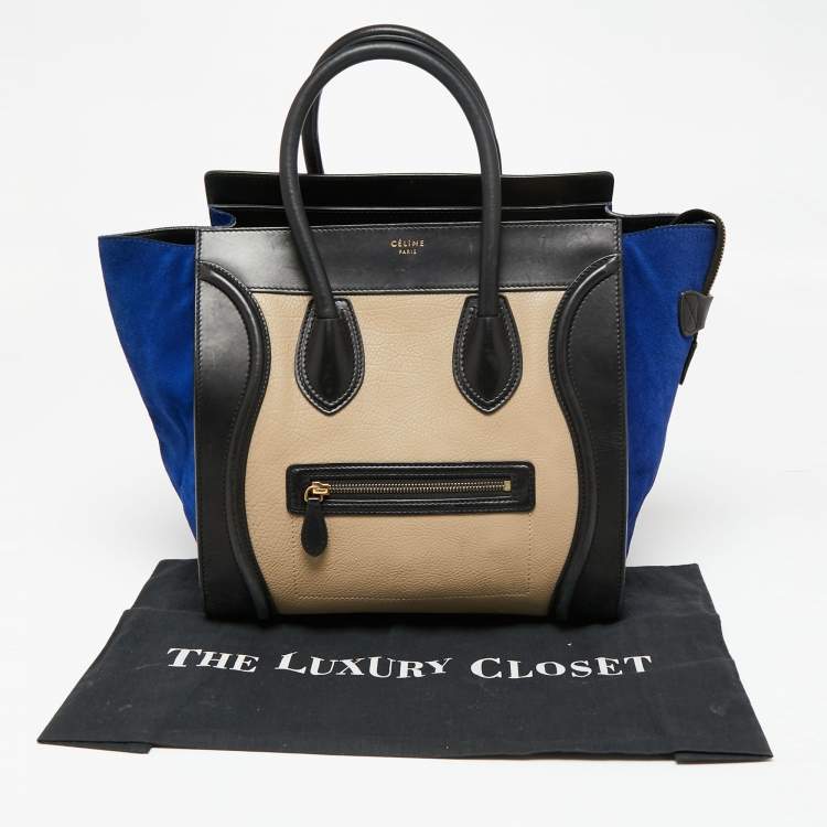Pre Owned Celine Tri Color Leather and Suede Mini Luggage Tote