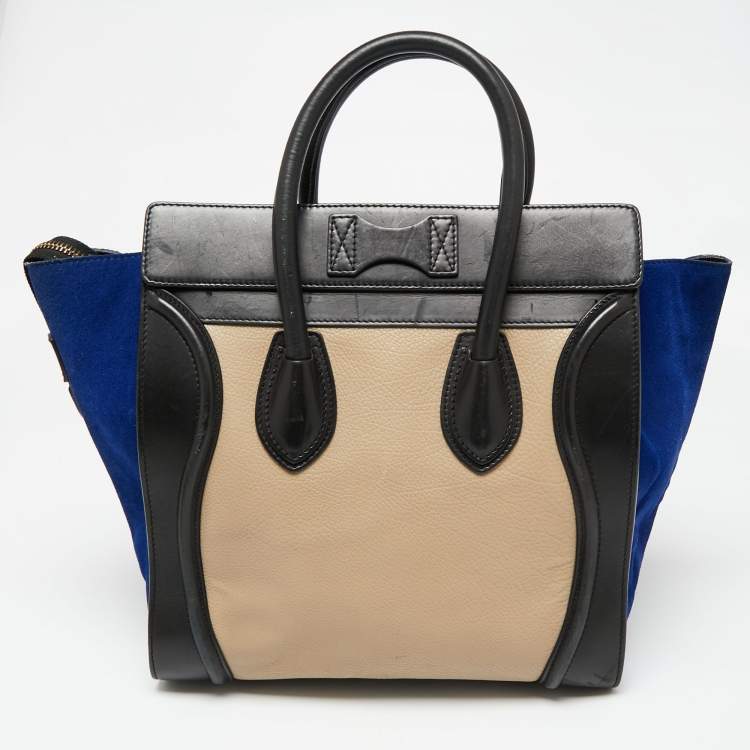 Pre Owned Celine Tri Color Leather and Suede Mini Luggage Tote