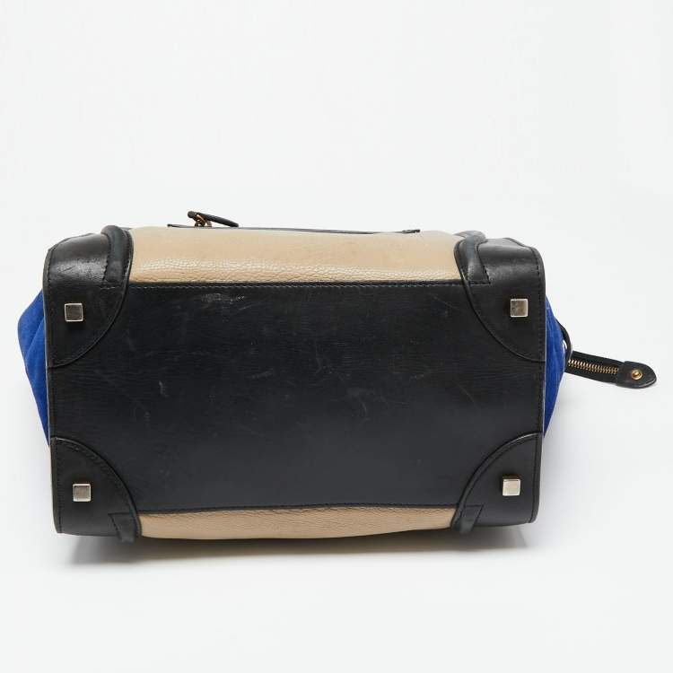 Pre Owned Celine Tri Color Leather and Suede Mini Luggage Tote
