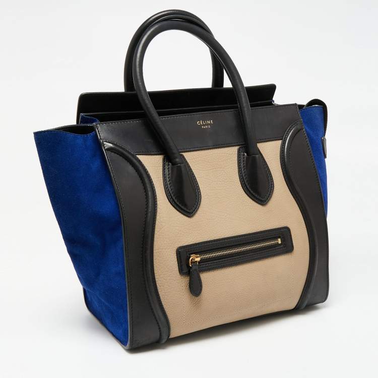 Pre Owned Celine Tri Color Leather and Suede Mini Luggage Tote