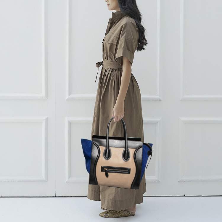 Pre Owned Celine Tri Color Leather and Suede Mini Luggage Tote