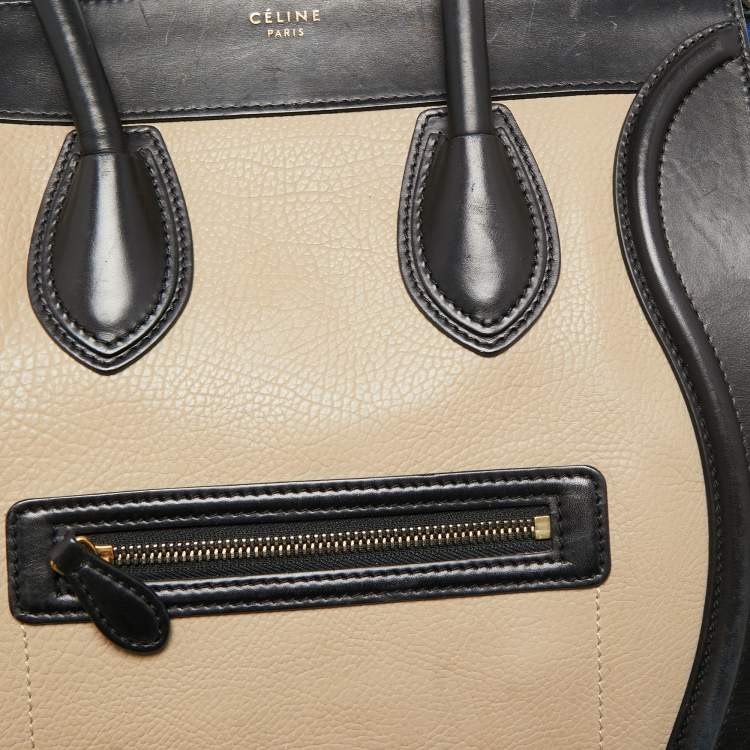 Pre Owned Celine Tri Color Leather and Suede Mini Luggage Tote