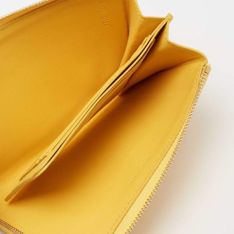 Pre Owned Celine Yellow Leather Half Zip Multifunction Wallet